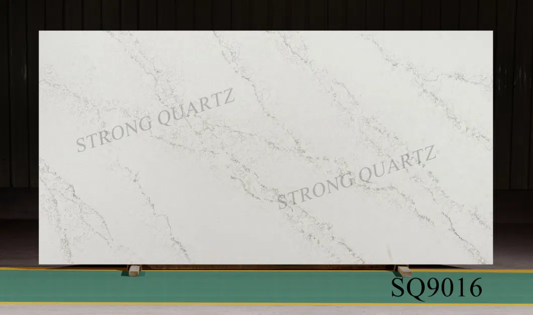 Solid Surface White Grain Engineered Quartz Stone Slab for Bar/Vanity/Kitchen/Bathroom