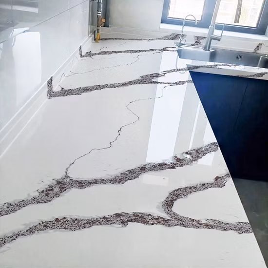 New Look Black Marquina Artificial Quartz Stone Slabs with White Veins