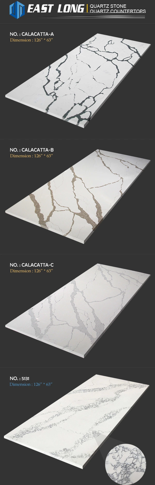 Artificial Quartz Stone Slabs for Kitchen Countertops Building Material /Engineered (Calacatta Surface)